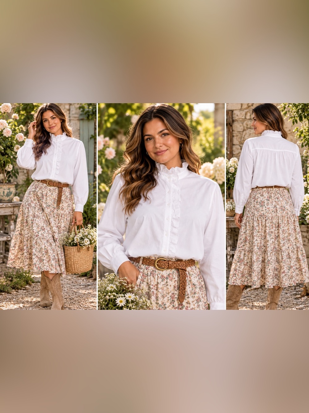 White Ruffle-Front cotton blouse